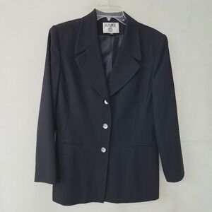 Kasper ASL Blazer Women 10P Black Petite Three Button Professional Lined Jacket